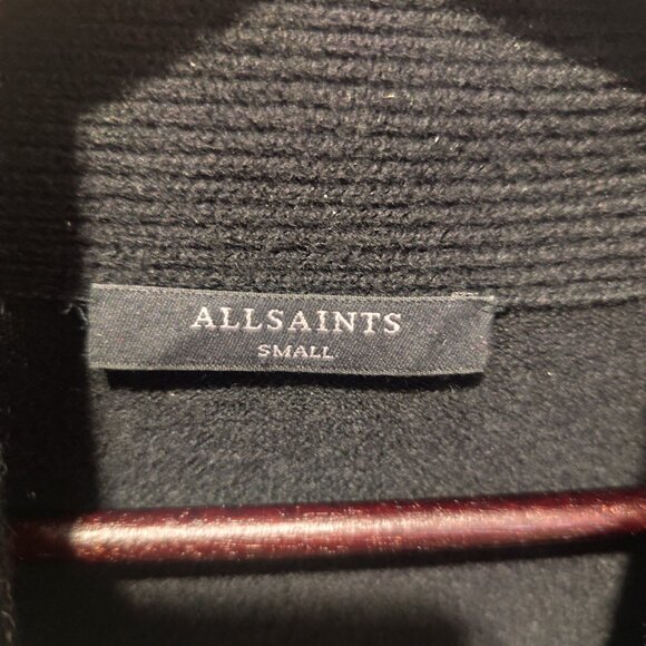 All Saints cardigan pure wool, genuine leather sleeves, size SP, Black - Picture 5 of 5
